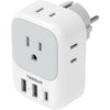 European Travel Plug Adapter USB C, TESSAN International Plug Adapter with 4 AC Outlets 3 USB Charging Ports, Type C Europe Power Adaptor for US to EU France Germany Iceland Spain Italy - Type E/F-white-grey
