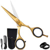 Premium Hand Forged Japanese Steel Hair Beard Mustache Scissors Cut Trim Groom Facial Hair Bangs (Black - 5.5") - Gold Brass - 5.5"