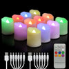 Rechargeable Flameless Tea Lights Candles with Timer & Remote, 12pcs Flickering LED Votive Candles with 2 USB Charging Cables, Warm White Light Electric Fake Candle for Home, Halloween Xmas Decor - 12PCS Colorful