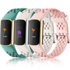 Maledan Compatible with Fitbit Charge 5/ Fitbit Charge 6 Bands Women Men, Breathable Sport Band Soft Waterproof Replacement Wristbands Strap for Fitbit Charge 5/ Charge 6 Advanced Fitness Tracker - Lunar White/ Pine Green/ Pink Sand