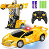 FDJ Remote Control Car - Transform Toys Car Robot, One Button Deformation to Robot with Flashing Light, 2.4Ghz 1:18 Scale Transforming Police Car Kids Toys with 360 Degree Rotating, Girls Boys Toys - Yellow