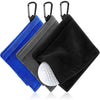 Flutesan 3 Pieces Golf Ball Towel 5.5 x 5.5 Inch, Wet and Dry Small Pocket Towel with D Clip Portable Golf Ball Cleaner Accessories for Men Women Course Exercise - Black, Grey and Blue