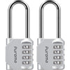 Puroma 2 Pack 2.6 Inch Long Shackle Combination Lock 4 Digit Outdoor Waterproof Padlock for Hasp Locker Lock, Sports Locker, Fence, Gate, Toolbox, Case, Hasp Storage, Cabinets (Black) - Silver
