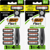 BIC Flex 4 Men's Refillable with 4 Blade Razors, Durable and Long-Lasting with Lubricating Strip, 1 Handle and 4 Cartridges, 4-Pack - Black