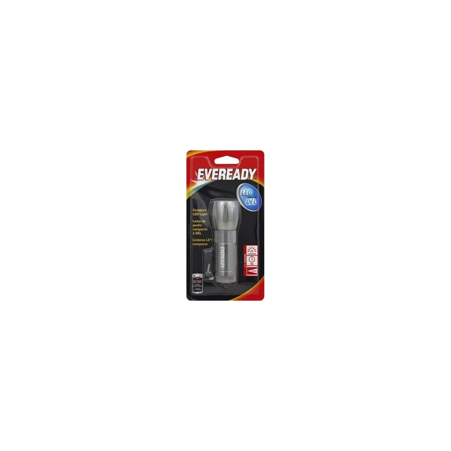 Buy now Eveready Compact LED Metal Flashlight Water Resistant, Includes 3 Super Heavy Duty AAA Batteries, 21 Lumens , Black at indiglob india