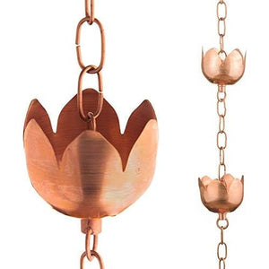Buy now Copper Rain Chain – Decorative Chimes & Cups Replace Gutter Downspout & Divert Water Away from Home for Stunning Fountain Display – 8.5’ Long for Universal Fit – Flower Style at indiglob india