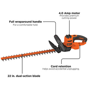 Buy now BLACK+DECKER 22" Electric Hedge Trimmer, Lightweight 4.0 Amp Corded Dual Action Shrub Trimmer, Full Wraparound Handle,High Output Low Vibration (BEHT350FF) at indiglob india