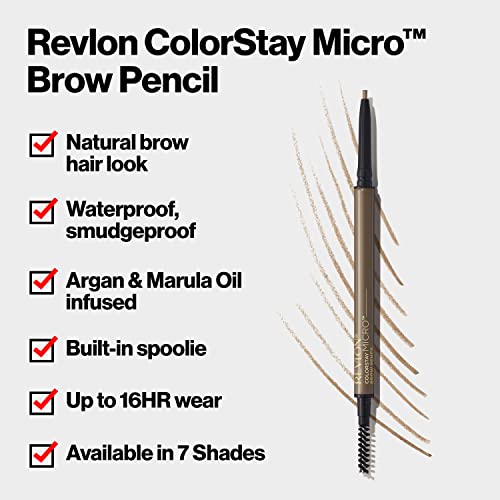 Buy now Revlon ColorStay Micro Eyebrow Pencil with Built In Spoolie Brush, Infused with Argan and Marula Oil, Waterproof, Smudgeproof, 454 Medium Brown, 0.003 oz at indiglob india