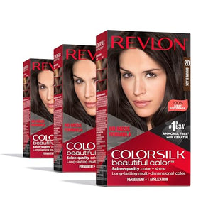 Buy now Revlon Colorsilk Beautiful Color Permanent Hair Color, (OLD VERSION) 20 Brown/Black (Pack of 3) at indiglob india