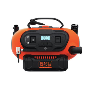 Buy now BLACK+DECKER Tire Inflator Portable Air Compressor, Air Pump for Inflatables, 3 Modes: Electric Outlet, 12V Car Adapter and Cordless 20V MAX, Battery Sold Separately (BDINF20C) at indiglob india