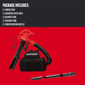Buy now CRAFTSMAN 3-in-1 Leaf Blower, Vacuum and Mulcher, Backpack Blower Up to 260 MPH, 12 Amp, Corded Electric Leaf Collector (CMEBL7000) at indiglob india