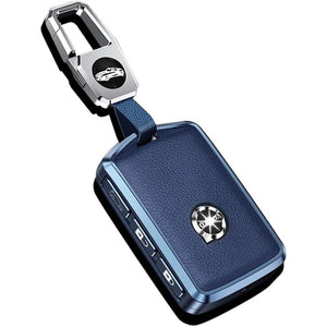 Buy now HIBEYO Alloy Leather Texture Car Key Fob Cover with Keychain - Fits Volvo XC90, XC60, XC40, S60, S90, V60, Polestar 1 T5 - 3 Button Blue at indiglob india