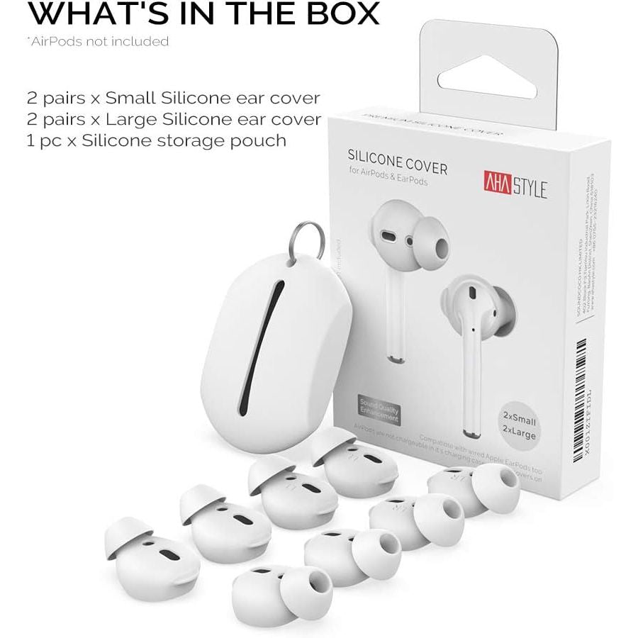 Buy now AhaStyle 4 Pairs AirPods Ear Tips Silicone Earbuds Cover [Not Fit in The Charging Case] Compatible with Apple AirPods (2 Pair Large & 2 Pairs Small, White) at indiglob india