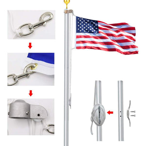 Buy now EKEV Flag Pole Hardware Parts Repair Kits - 3" Topper Gold Ball + 50 Ft Halyard Rope + 6" Cleat Hook + 4 Flag Swivel Snap Hooks + Flagpole Pulley Truck for 2" OD Tube at indiglob india