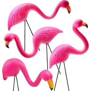Buy now GIFTEXPRESS Pink Flamingos Yard Decorations - 4 Pack Small 14" Tall Plastic Flamingo Statue w/Metal Stakes - Lawn Ornaments & Garden Decor for Outdoor Parties at indiglob india