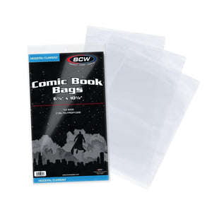 Buy now BCW Current/Modern Comic Bags - 100 ct | Acid-Free Modern Comic Bags for Current Issues | Exterior 6 7/8 x 10 1/2 inches | Crystal Clear Protection for Your Comic Collection at indiglob india