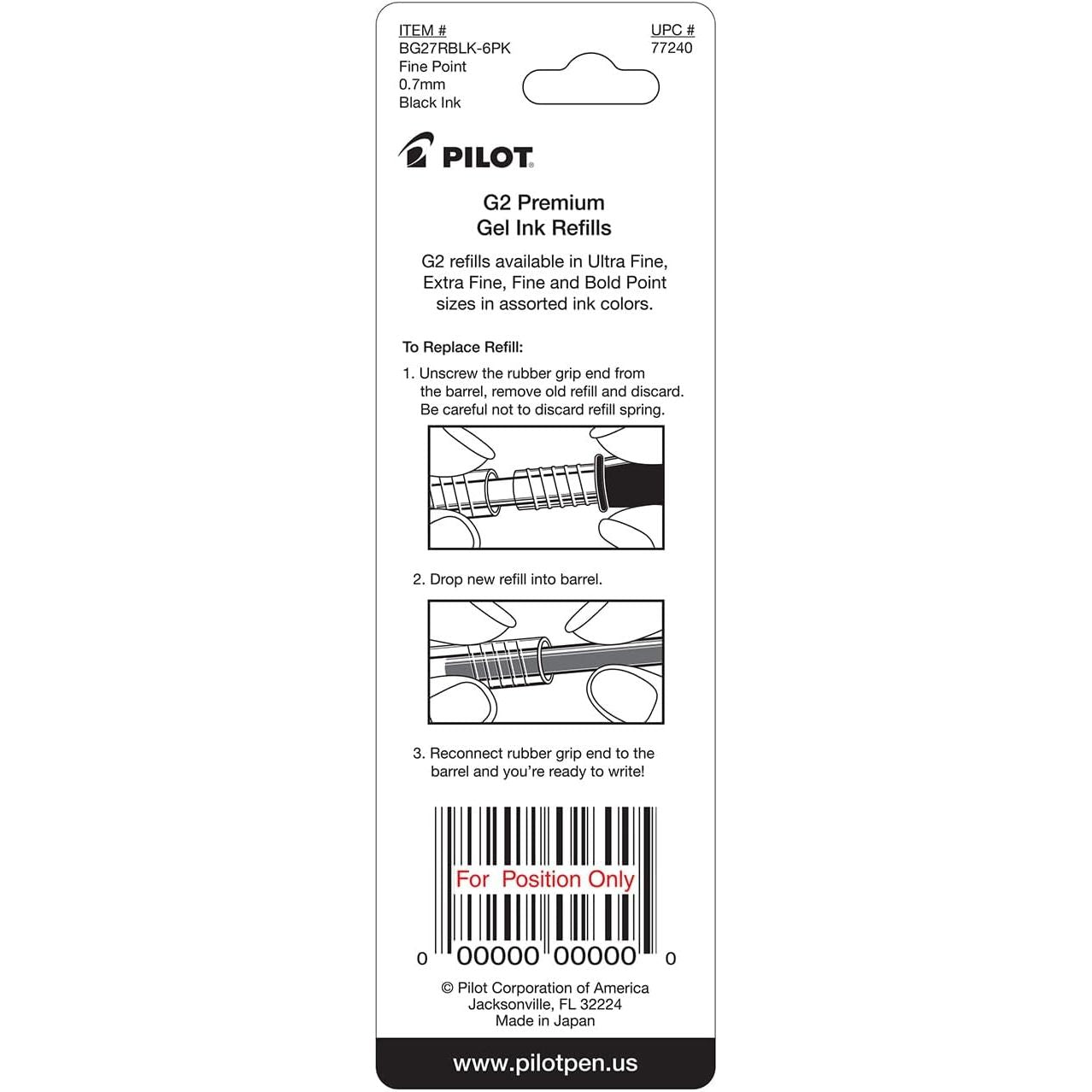 Buy now Pilot, G2 Gel Ink Refills, Fine Point 0.7 mm, Black, Pack of 6 at indiglob india