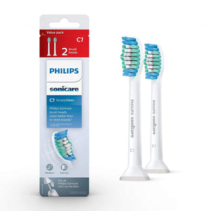 Buy now Philips Sonicare Genuine Simply Clean Replacement Toothbrush Heads, 2 Brush Heads, White, HX6012/04 at indiglob india