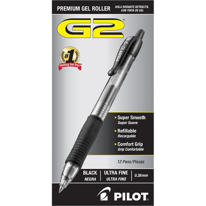 Buy now Pilot, G2 Premium Gel Roller Pens, Ultra Fine Point Gel Pens 0.38 mm, Pack of 12, Black Black Ink at indiglob india