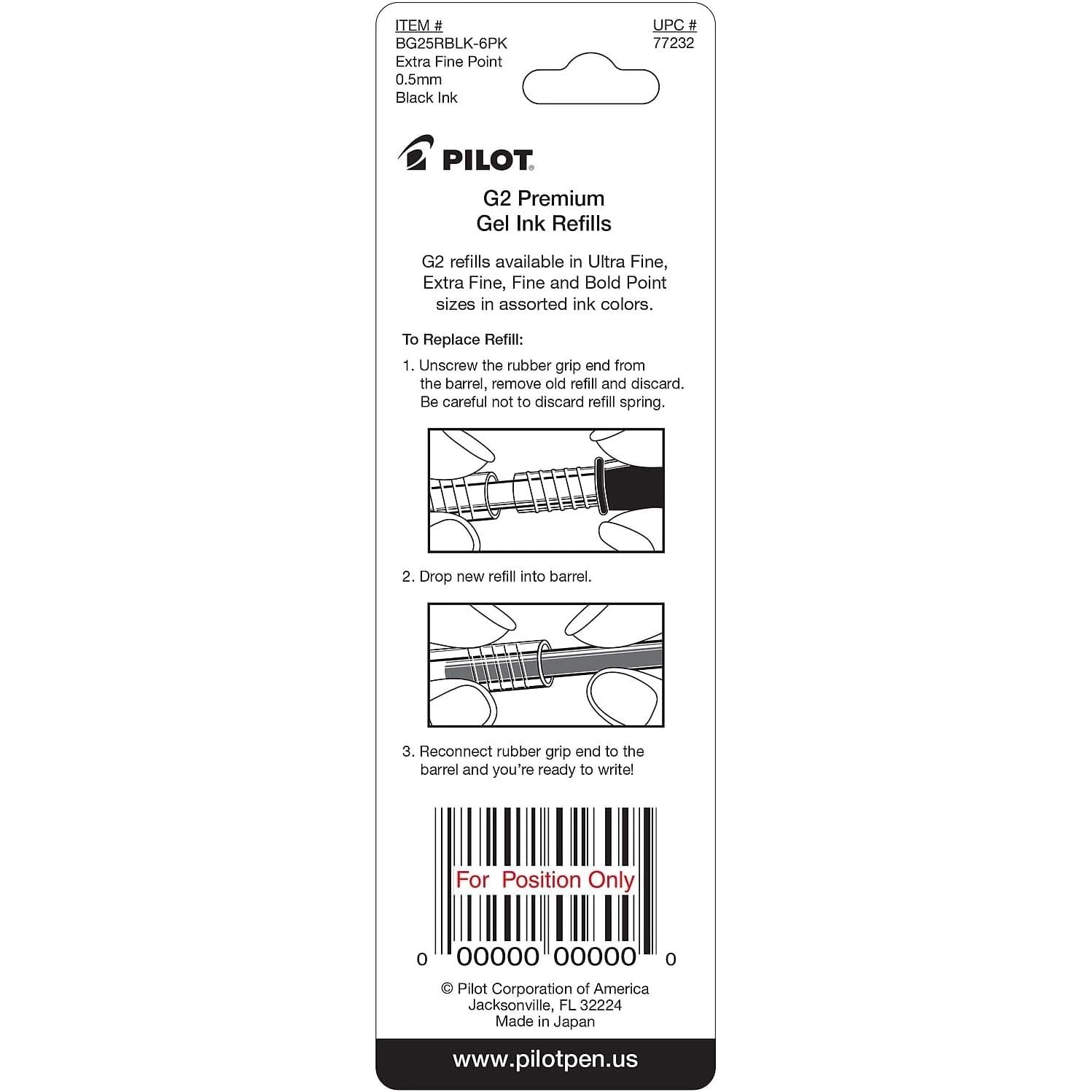 Buy now Pilot, G2 Gel Ink Refills, Extra Fine Point 0.5 mm, Black, Pack of 2 at indiglob india