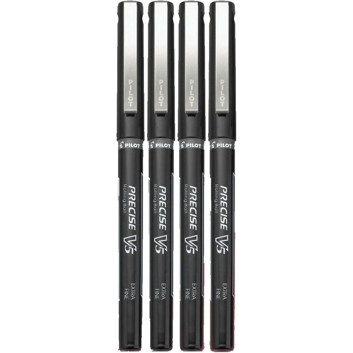 Buy now Pilot, Precise V5, Capped Liquid Ink Rolling Ball Pens, Extra Fine Point 0.5 mm, Black, Pack of 4 at indiglob india