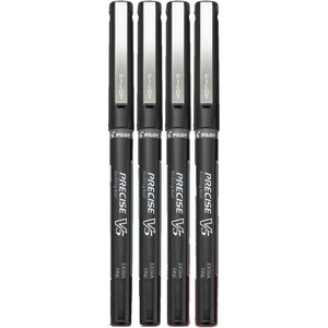 Buy now Pilot, Precise V5, Capped Liquid Ink Rolling Ball Pens, Extra Fine Point 0.5 mm, Black, Pack of 4 at indiglob india