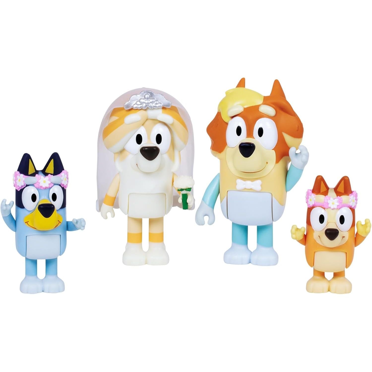 Buy now Bluey Family Figure Pack of 4, Robust Poseable Character Toys with Bingo, Chilli, and Bandit Figures, Toddler-Sized Animal Figurines for Kids Ages 3+ 6 - Wedding Time at indiglob india