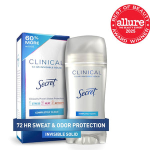 Buy now Secret Clinical Strength Antiperspirant Deodorant for Women, 3X Stress Protection, 72hr Sweat & Odor Protection, PH Balancing Minerals, Invisible Solid, Completely Clean Scent, 2.6 oz at indiglob india