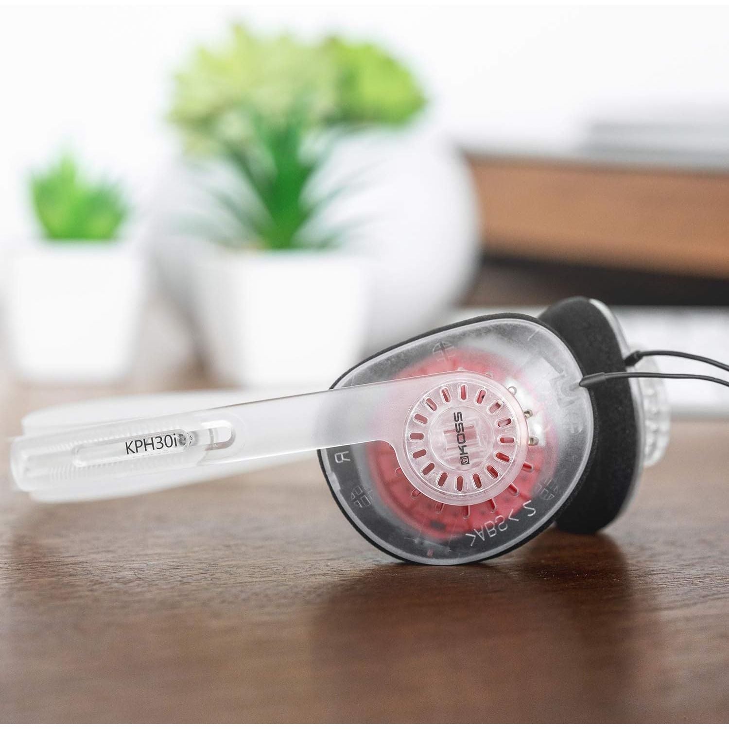 Buy now Koss KPH30iCL On-Ear Headphones, in-Line Microphone and Touch Remote Control, D-Profile Design, Wired with 3.5mm Plug (Clear) at indiglob india