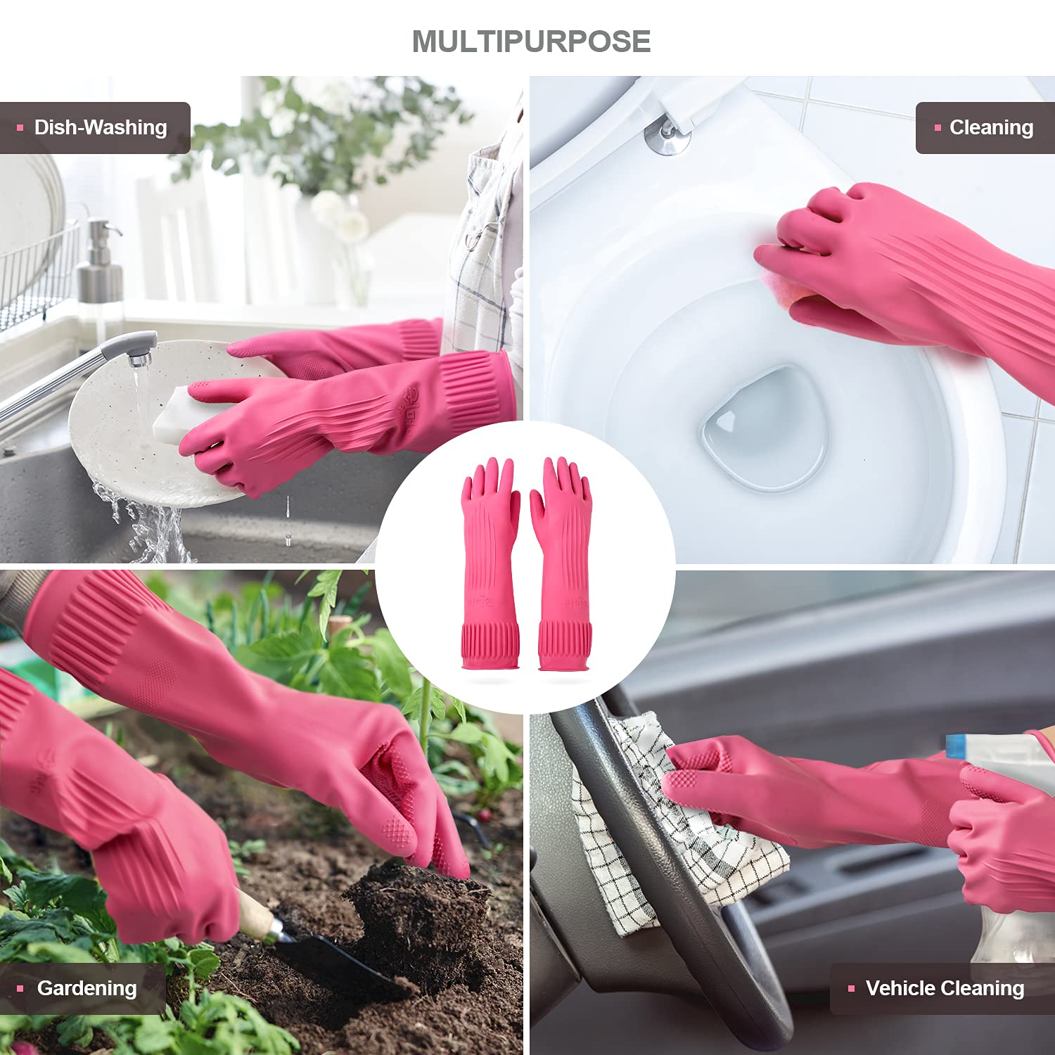 Buy now Mamison 2 Pairs Reusable Waterproof Household Dishwashing Cleaning Rubber Gloves, Non-Slip Kitchen Glove (Pink, Medium (Pack of 2)) at indiglob india