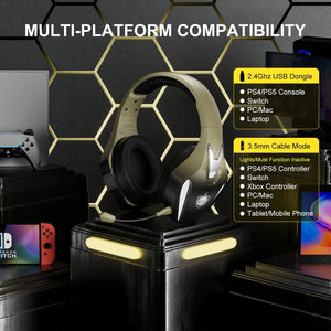 Buy now PHOINIKAS Wireless Gaming Headset for PS4 PS5 PC Switch, Wireless Gaming Over Ear Headphones with Detachable Noise Canceling Mic, 7.1 Stereo Sound, Only 3.5mm Wired Mode for XboxSeires -Dazzle Gold at indiglob india