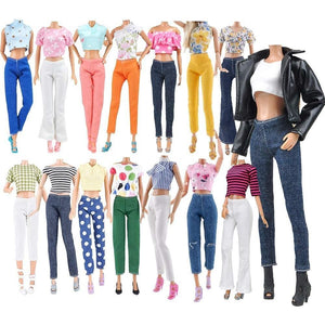 Buy now E-TING Lot 15 Items = 5 Sets Doll Clothes with 10 Pair Shoes Accessories for 11.5 Inch Girl Doll Outfits Random Style(Leather Jacket + Casual Wear) at indiglob india