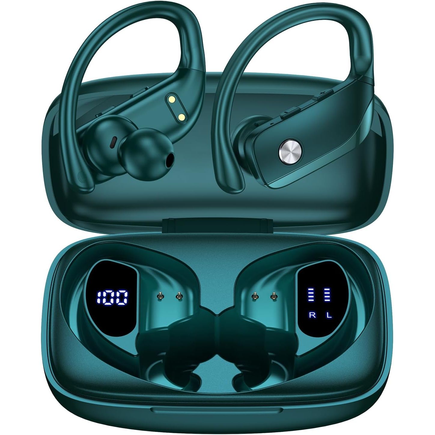 Buy now bmanl Wireless Earbuds Bluetooth Headphones 48hrs Play Back Sport Earphones with LED Display Over-Ear Buds with Earhooks Built-in Mic Headset for Workout Green at indiglob india