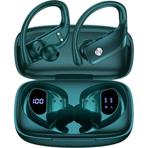 Buy now bmanl Wireless Earbuds Bluetooth Headphones 48hrs Play Back Sport Earphones with LED Display Over-Ear Buds with Earhooks Built-in Mic Headset for Workout Green at indiglob india