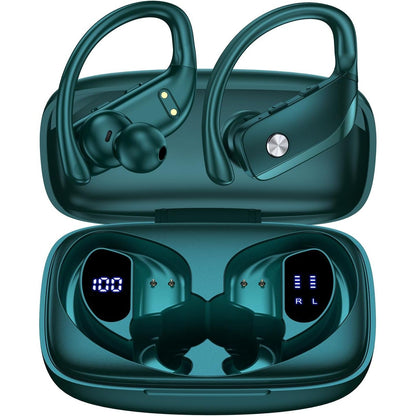 Buy now bmanl Wireless Earbuds Bluetooth Headphones 48hrs Play Back Sport Earphones with LED Display Over-Ear Buds with Earhooks Built-in Mic Headset for Workout Green at indiglob india