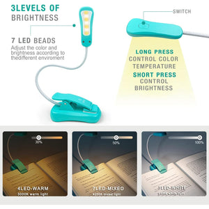 Buy now Vekkia Rechargeable Book Light for Reading in Bed, 3 Color x 3 Brightness, Lightweight Reading Light, Up to 70 Hours Lighting, Great for Readers, Travel (Blue) at indiglob india