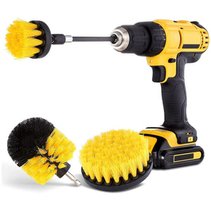 Buy now HIWARE Drill Brush Attachment Set, Yellow, Plastic Handle, 3 Sized Brush Heads for Cleaning Bathtub, Shower, Floor, Carpet, Kitchen, Bathroom, and More at indiglob india