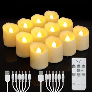Buy now Rechargeable Flameless Tea Lights Candles with Timer & Remote, 12pcs Flickering LED Votive Candles with 2 USB Charging Cables, Warm White Light Electric Fake Candle for Home, Halloween Xmas Decor at indiglob india