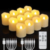 Rechargeable Flameless Tea Lights Candles with Timer & Remote, 12pcs Flickering LED Votive Candles with 2 USB Charging Cables, Warm White Light Electric Fake Candle for Home, Halloween Xmas Decor - 12PCS Warm White