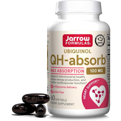 Buy now Jarrow Formulas QH-Absorb, 100 mg, Ubiquinol Dietary Supplement for Healthy Cardiovascular Function, 60 Softgels, 60 Day Supply at indiglob india