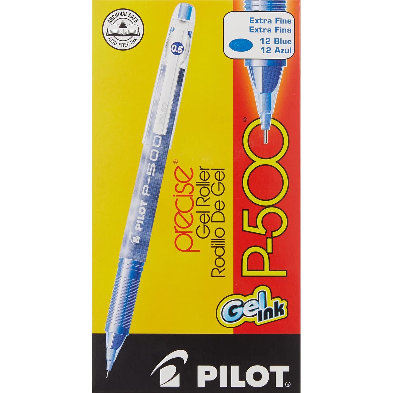 Buy now Pilot, Precise P-500 Gel Ink Rolling Ball Stick Pens, Marbled Barrel, Extra Fine Point 0.5 mm, Blue, Pack of 12 at indiglob india