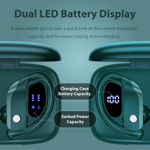 Buy now bmanl Wireless Earbuds Bluetooth Headphones 48hrs Play Back Sport Earphones with LED Display Over-Ear Buds with Earhooks Built-in Mic Headset for Workout Green at indiglob india