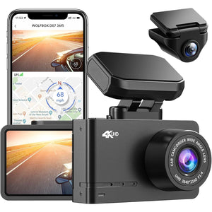 Buy now WOLFBOX Dash Cam Front and Rear, D07 4K Dash Camera for Cars with WiFi GPS, 4K/2.5K + 1080P Dual Dashcam with 2.45" LCD, 170°FOV, Night Vision, Loop Recording, Smart Parking Monitor, Magnetic Mount at indiglob india