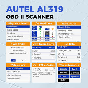 Buy now Autel Professional OBD2 Scanner AL319 Code Reader, Enhanced Check and Reset Engine Fault Code, Live Data, Freeze Frame, CAN Car Diagnostic Scan Tools for All OBDII Vehicles After 1996, 2025 Upgraded at indiglob india
