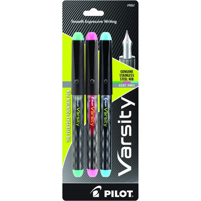 Buy now PILOT Precise Varsity Pre-Filled Fountain Pens, Medium Point Stainless Steel Nib, Black/Blue/Purple Inks, 3-Pack (90022) 3 Count (Pack of 1) Green Pink Turqouise at indiglob india