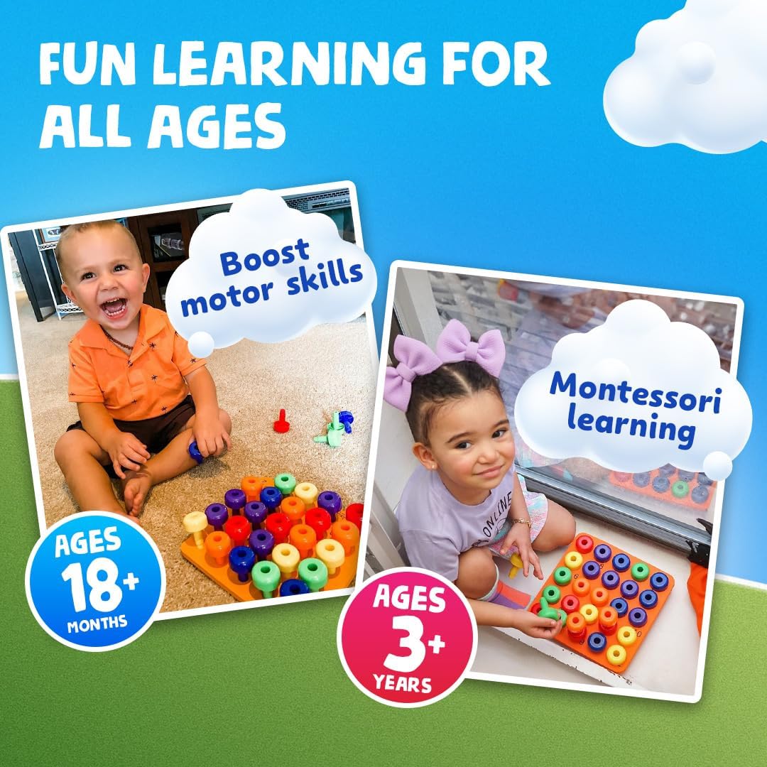 Buy now Skoolzy Peg Board Set - Montessori Toys for 2 Year Old - 33 Pc Peg Board for Kids - Occupational Therapy Toys with Pegs, Dice, Lacing String & Storage Bag - Montessori Toys for 2+ Year Old at indiglob india