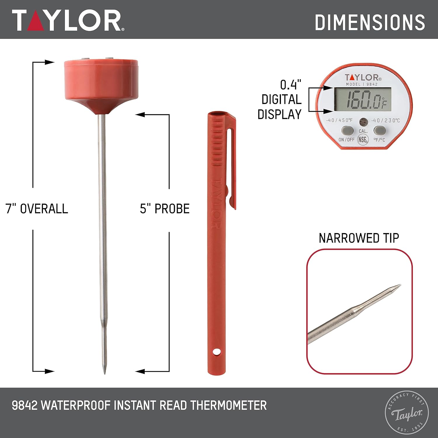 Buy now Taylor Waterproof Digital Instant Read Thermometer For Cooking, BBQ, Grilling, Baking, And Meat, Comes With Pocket Sleeve Clip, Red at indiglob india