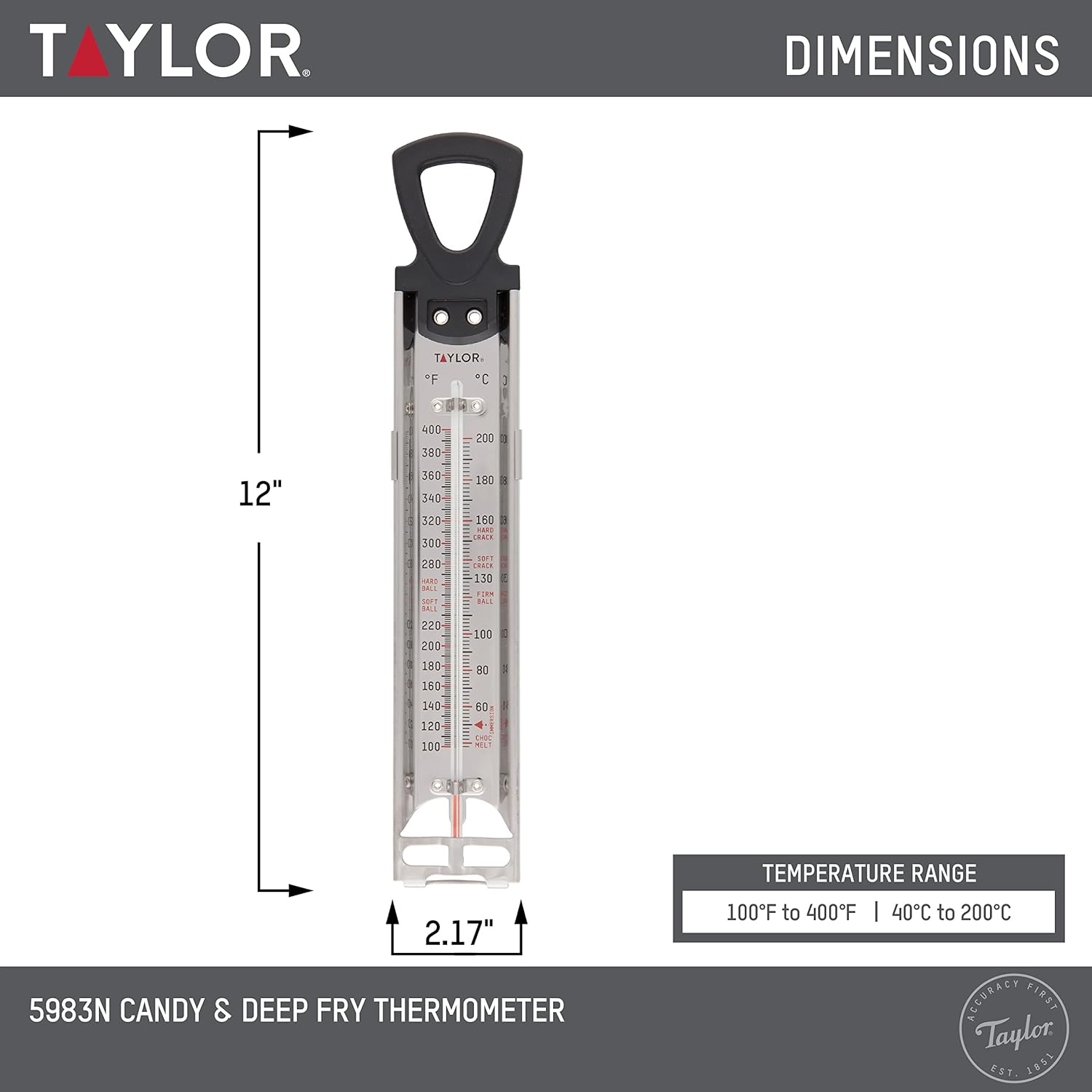 Buy now Taylor Stainless Steel Candy and Deep Fry Thermometer, 12-Inch Analog Paddle with Pan Clip, Ideal for Frying, Sugar, Brewing, Syrup, and More at indiglob india
