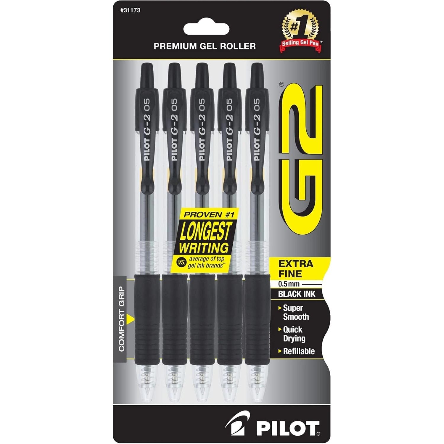 Buy now Pilot G2 Premium Gel Roller Pens, Extra Fine Point 0.5 mm, Gel Pens Black, Pack of 5 - Ideal for School, Journaling & Office Writing Black at indiglob india