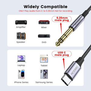 Buy now MOSWAG USB C to 1/4 Male Audio Stereo Cable, USB C to 6.35mm 1/4 TRS Audio Cable for Smartphones S25 S25+ Ultra iPhone 15 16 Pro Max Amp Speaker (10ft/3m) No Recording Support at indiglob india